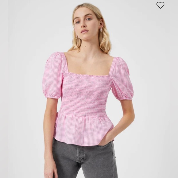 Pink gingham puffed sleeve shirt - Picture 1 of 7